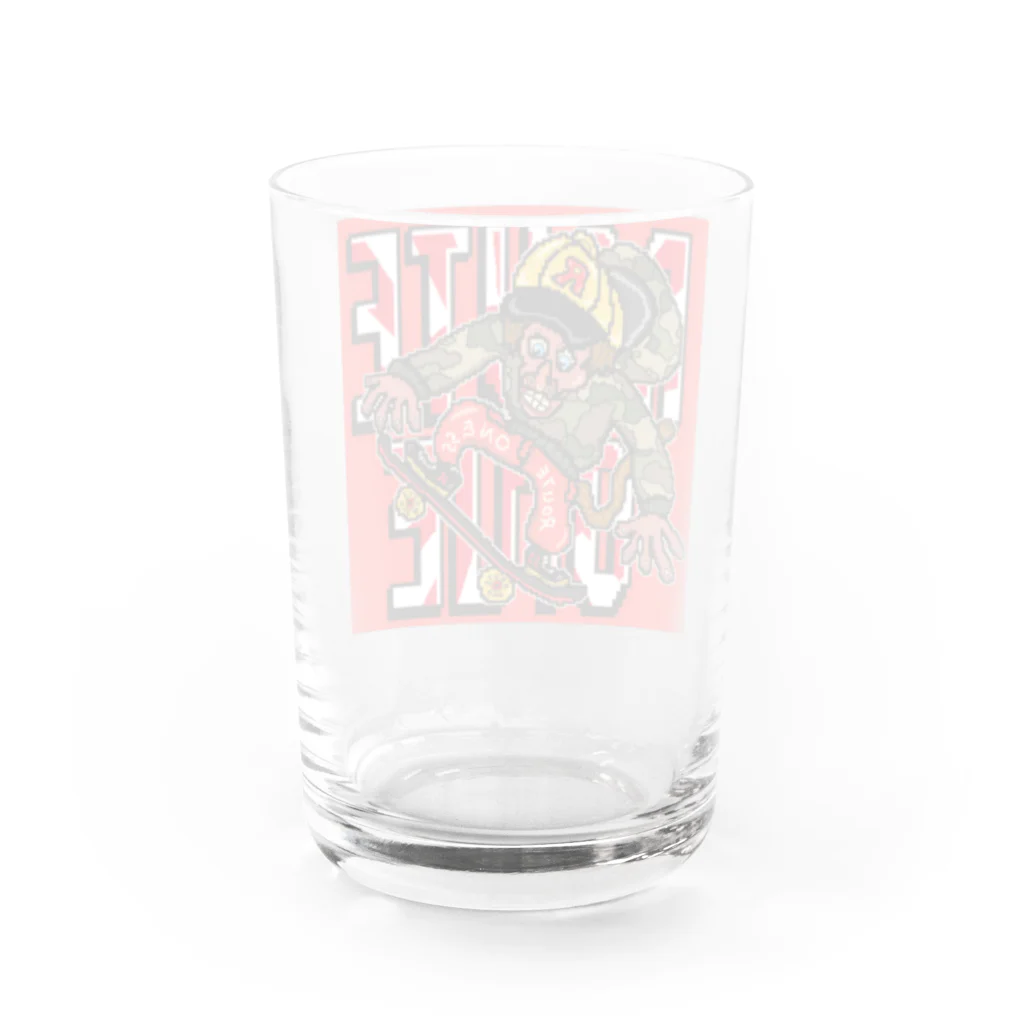 oekaki/ROUTE ONEのスケボーと猿とオーリー Water Glass :back