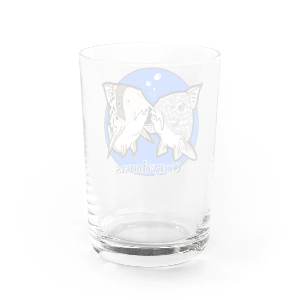 ぽん猫@SUZURI店のThe Cute Corydoras (blue） グラス反対面