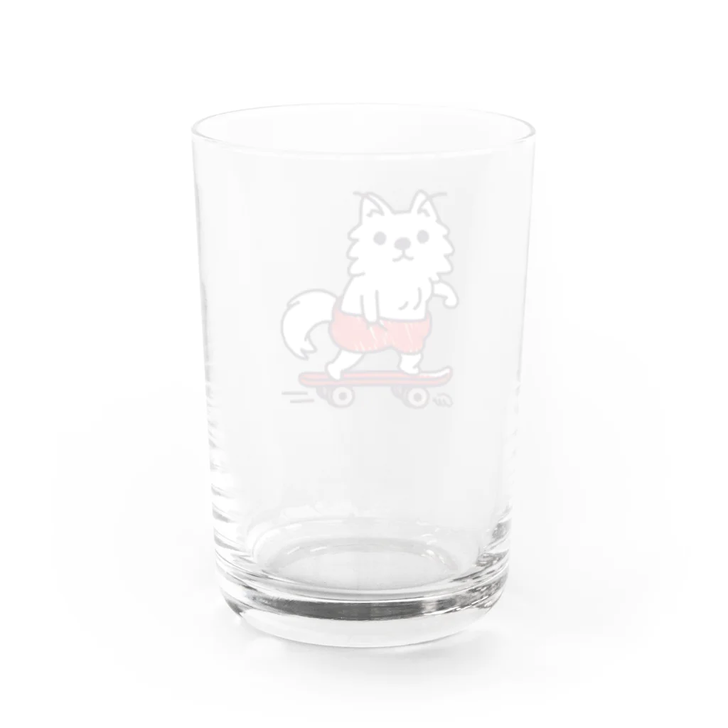 イラスト MONYAAT のワンポイント 赤ぱんポメラのスケボー Water Glass :back