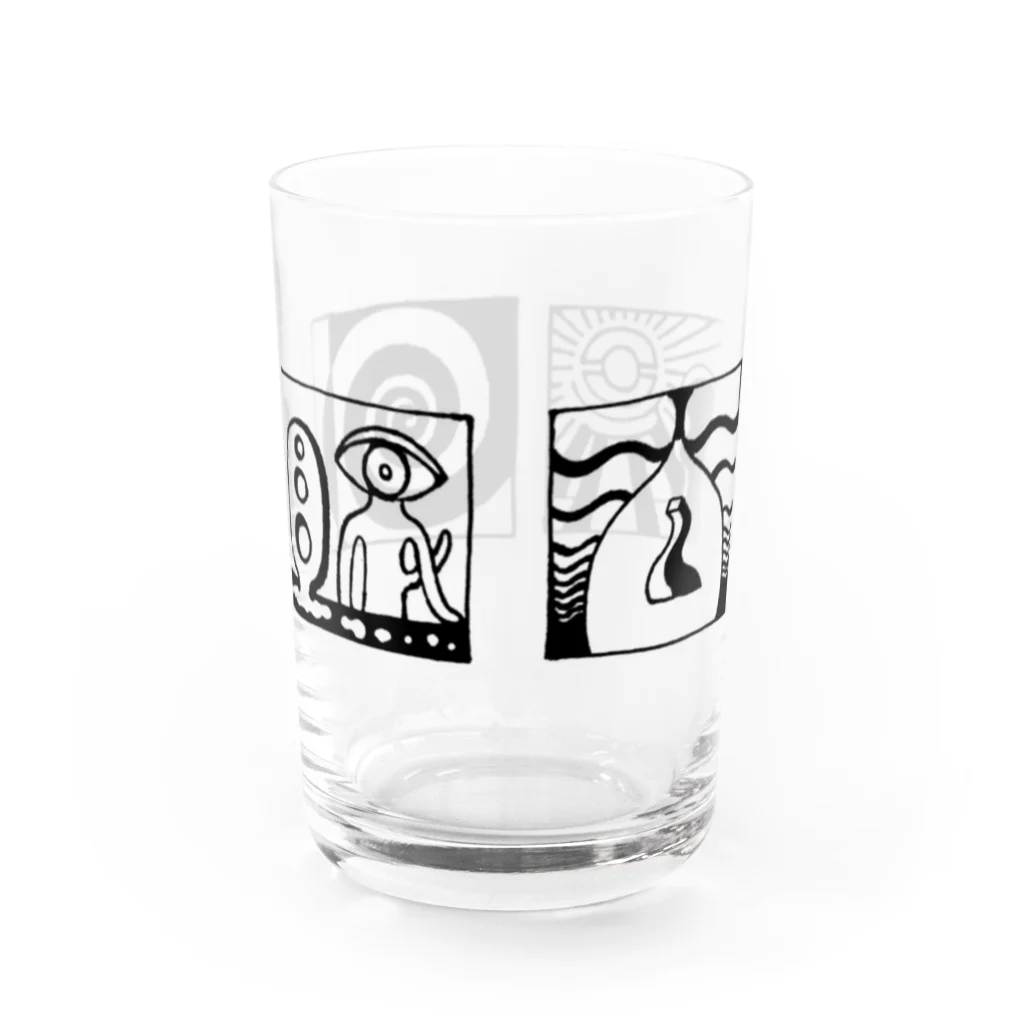 太陽の眼の太陽の眼 文字絵(黒/横長) Water Glass :back