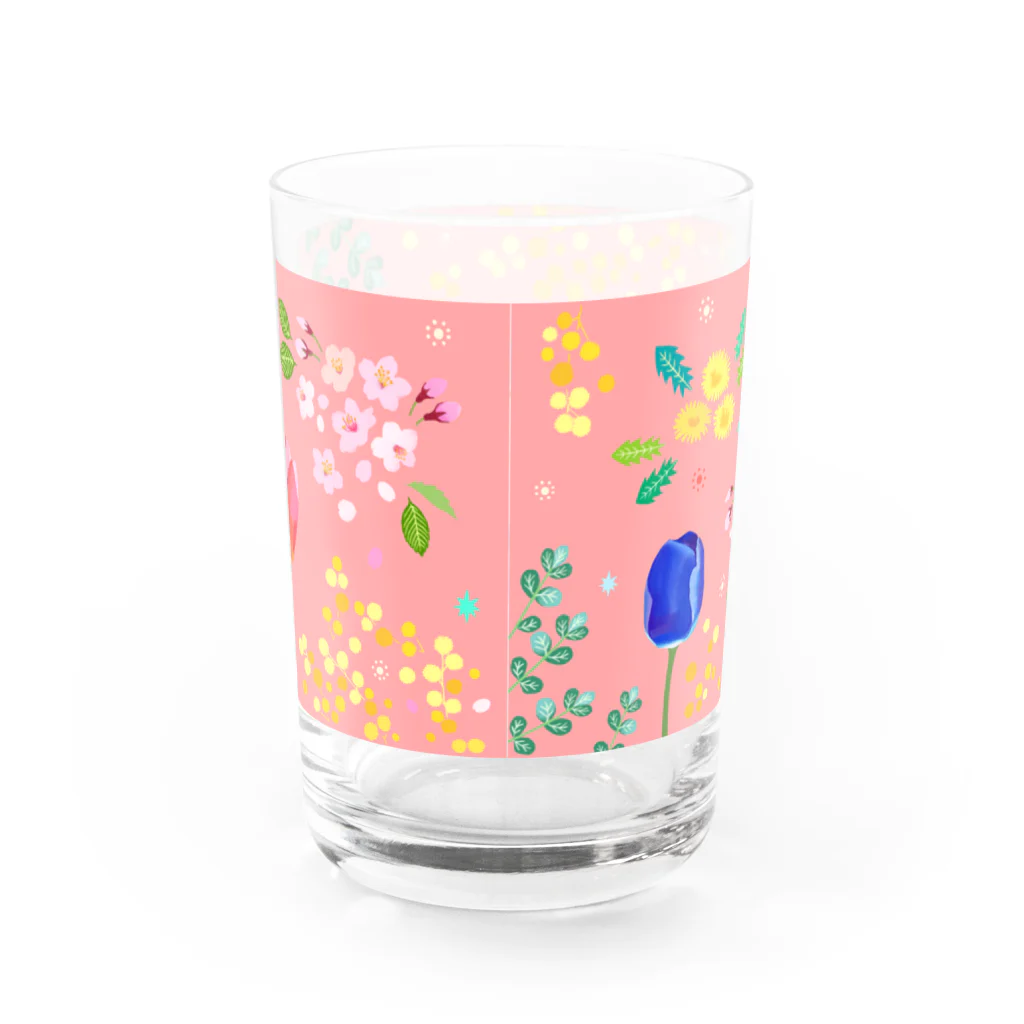 ishimorinacoの春の花とヤスミちゃん(ピンク) Water Glass :back