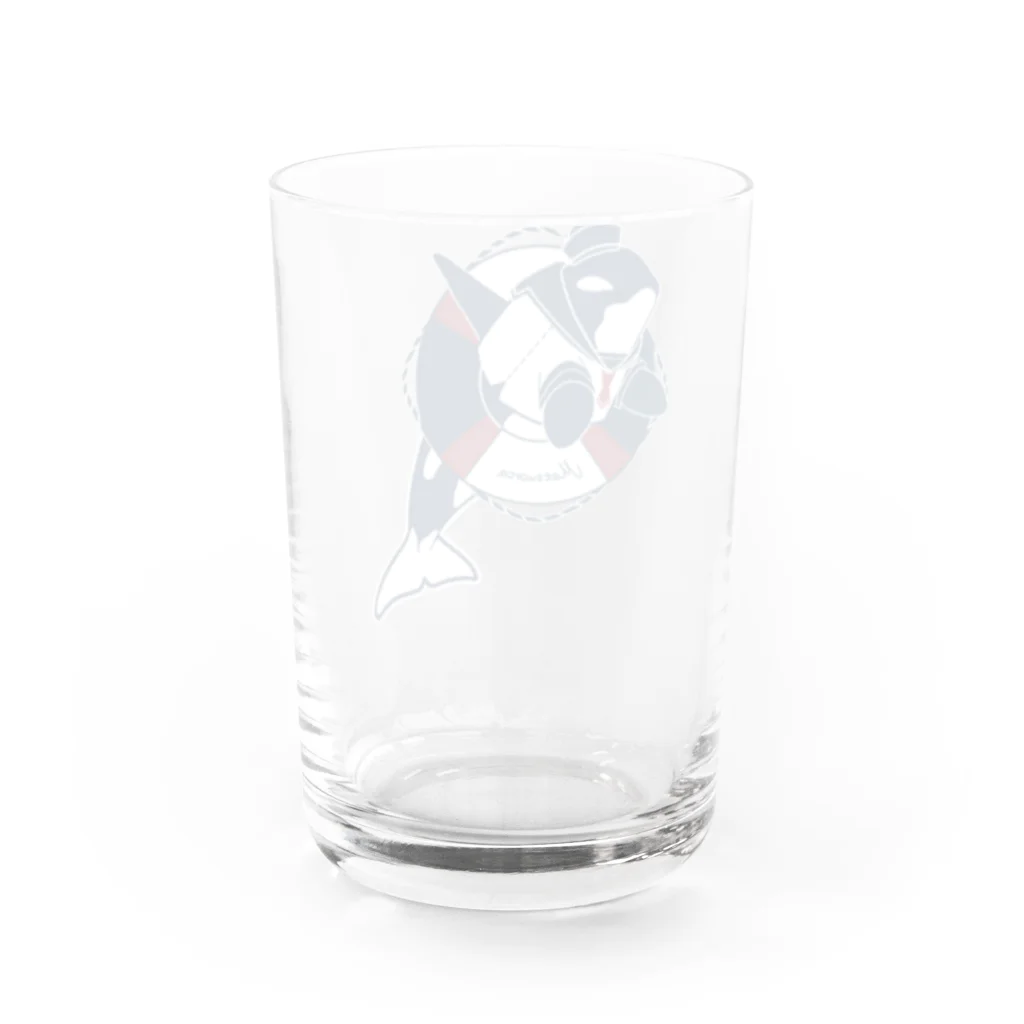 まつおるかグッズのうきわにハマったマリン風シャチ(トリコロール) Water Glass :back