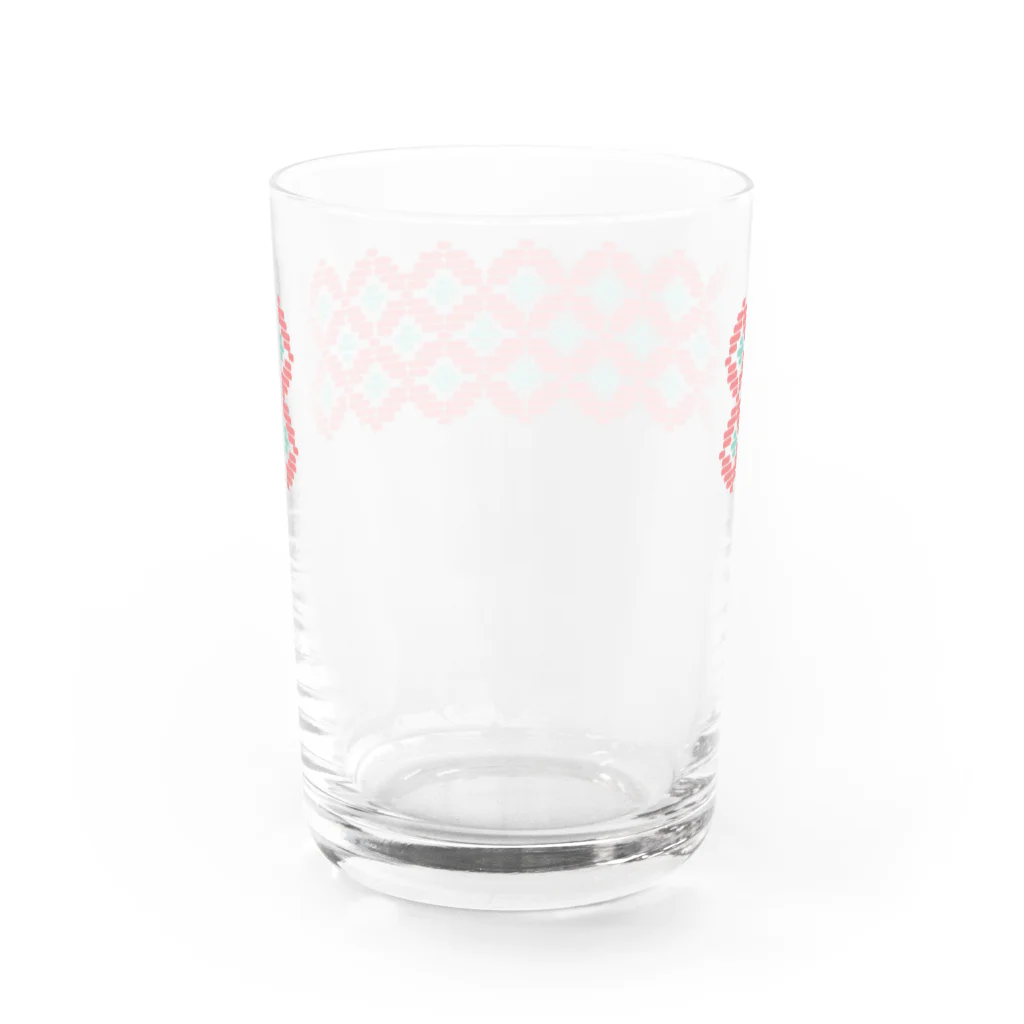 工房 クレーンの【 花畑 】レトロなこぎん刺しグラス (ピンク×ミント) Water Glass :back