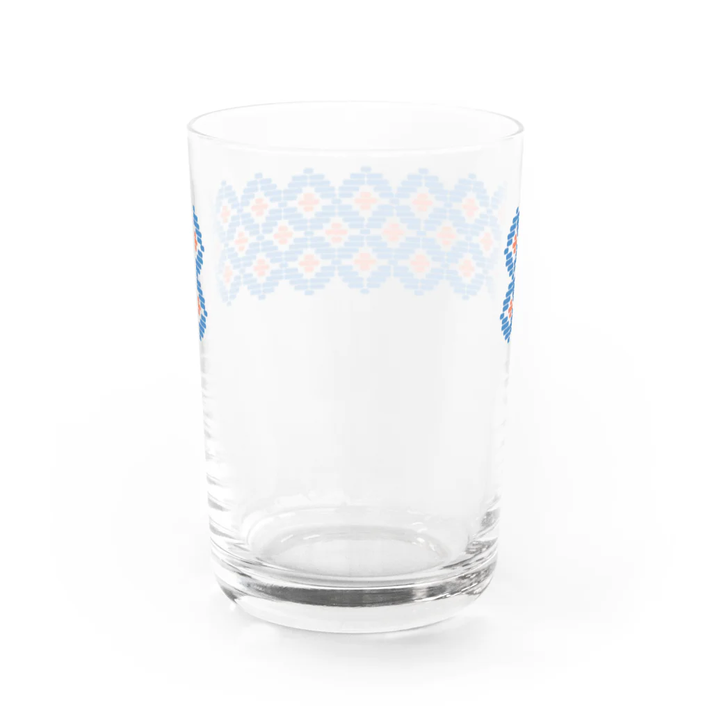 工房 クレーンの【 花畑 】レトロなこぎん刺しグラス (ブルー×オレンジ) Water Glass :back