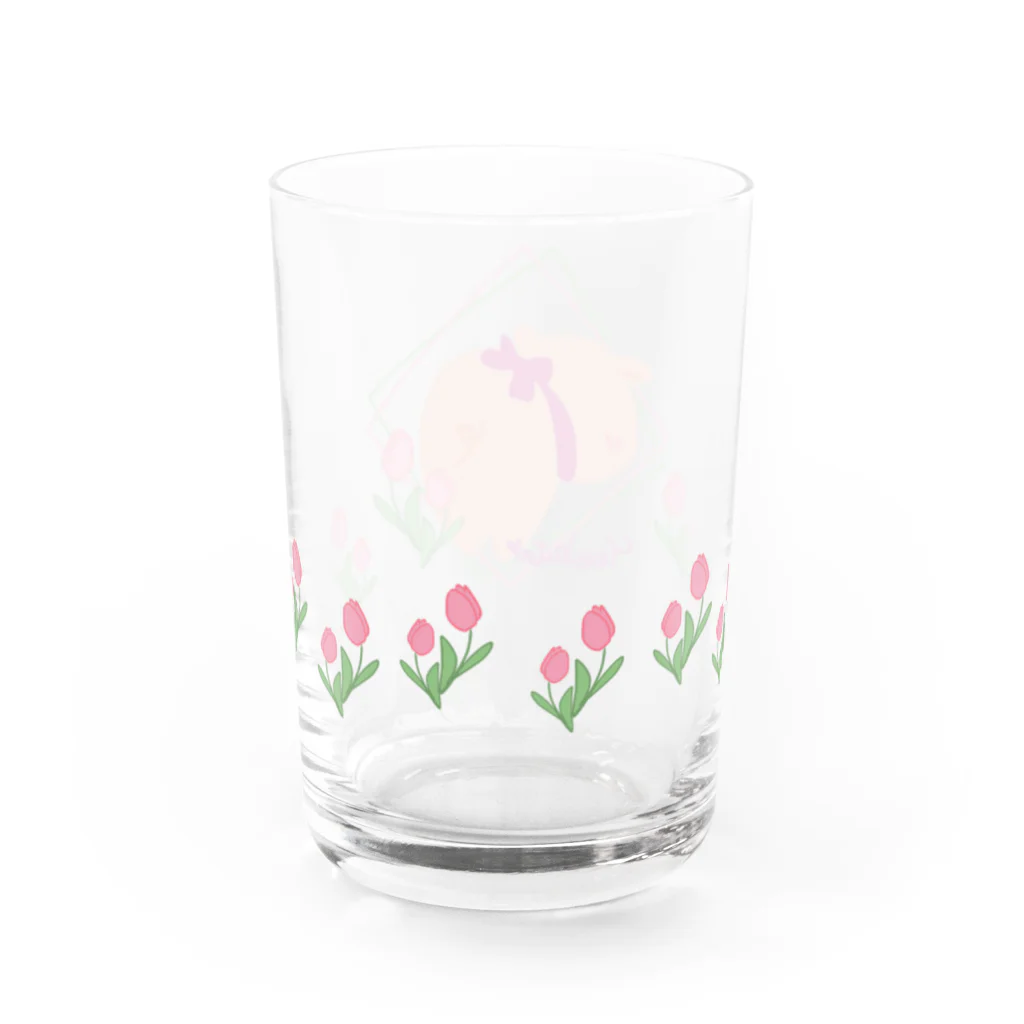 どうぶつYAのテレぶたチューリップ畑 Water Glass :back