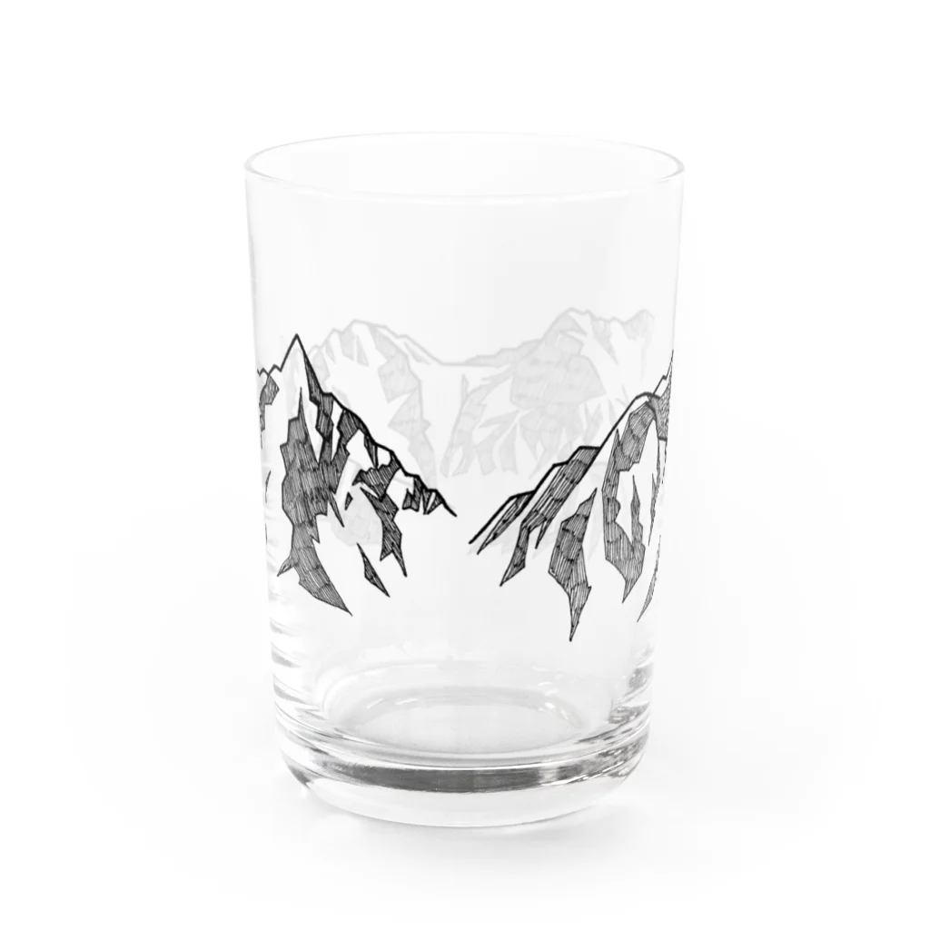 まつのき商店の槍穂高連峰　黒ペン Water Glass :back