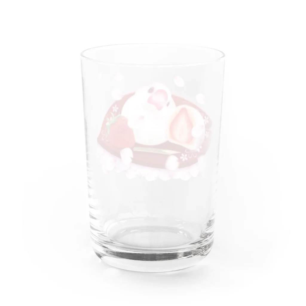 楓工房 ＊suzuri店＊の苺大福文鳥 Water Glass :back