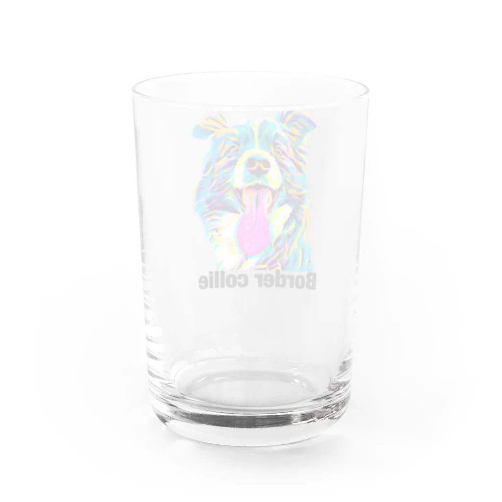 ユニークなワンちゃんデザインのお店のボーダーコリー　ネオンカラー Water Glass :back