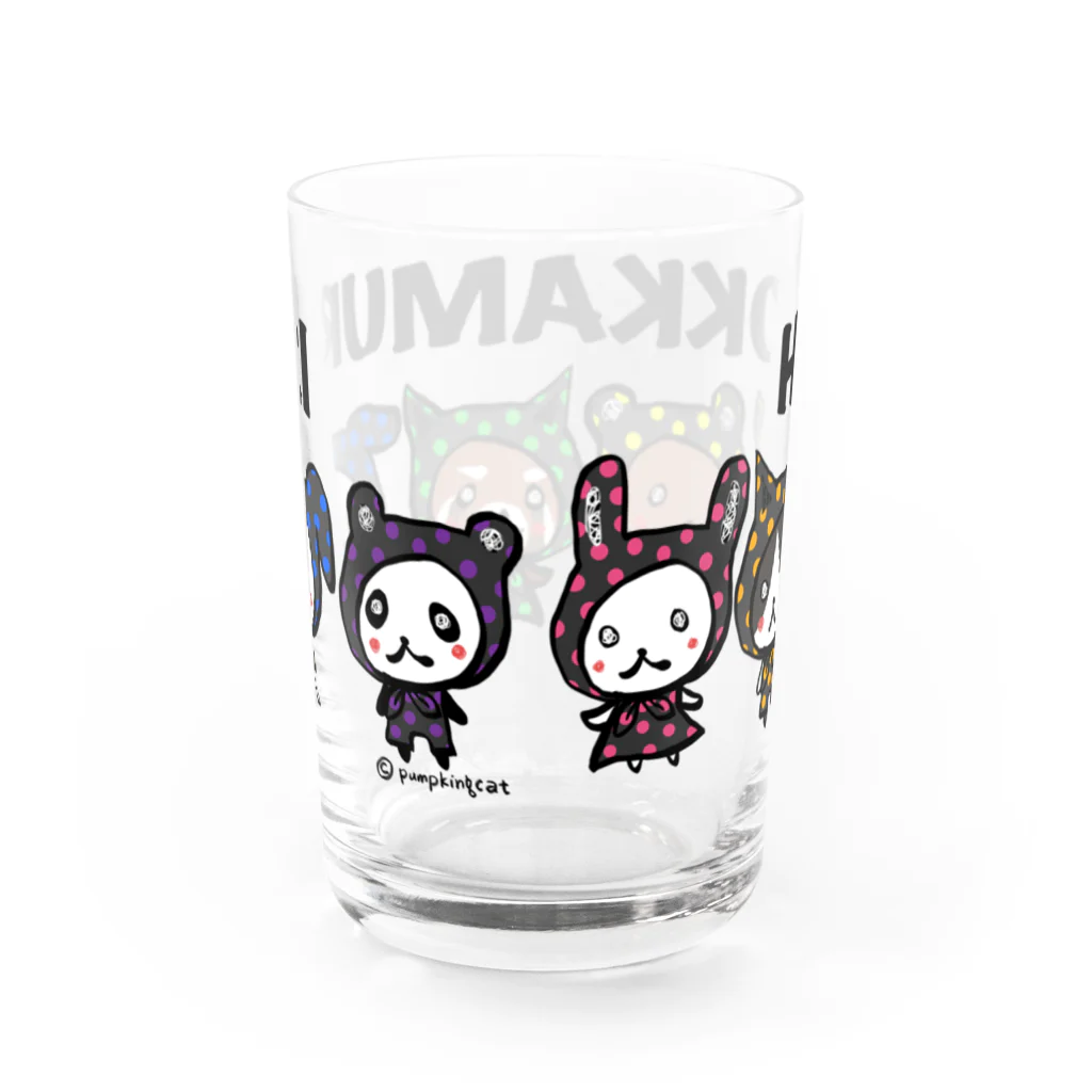 ☆pumpking cat☆のドットほっかむり_集合！ Water Glass :back