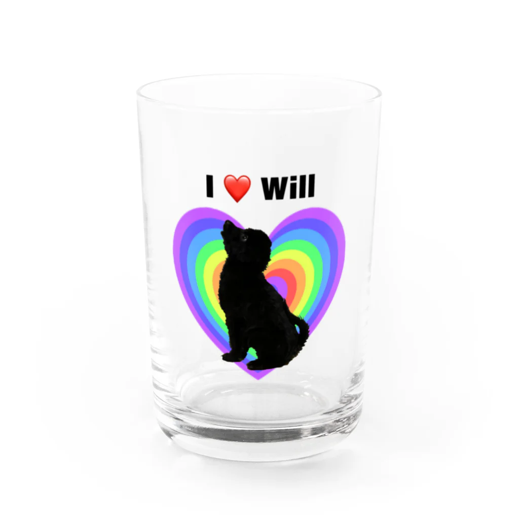 黒犬はよそ見しがちのI❤️WILL Water Glass :front