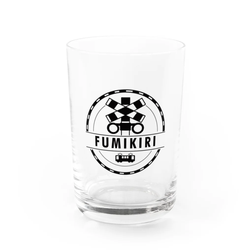 ふみきりグッズSHOPのロゴ風ふみきり【名入れ可】デザイン① Water Glass :front