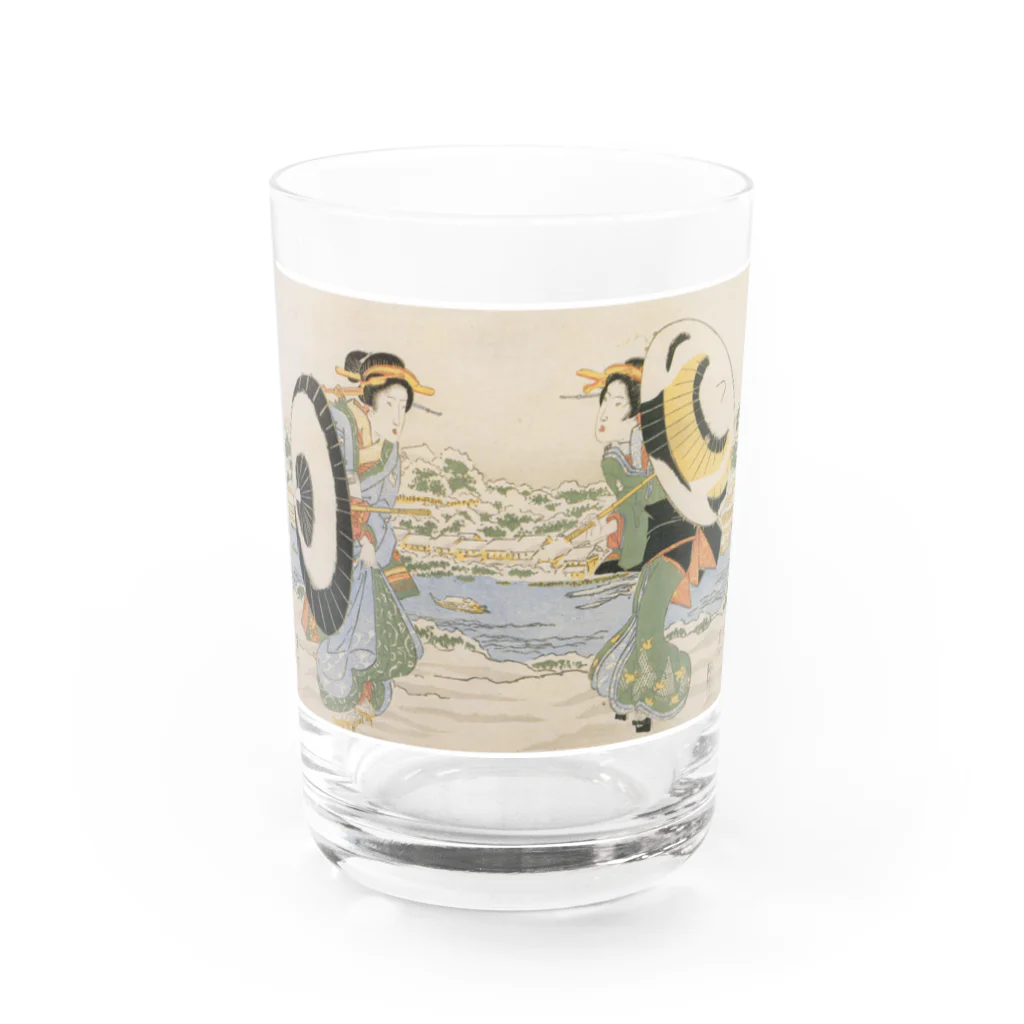 寿めでたや(ukiyoe)のUKIYOE渓斎英泉隅田川畔雪中二美人 Water Glass :front