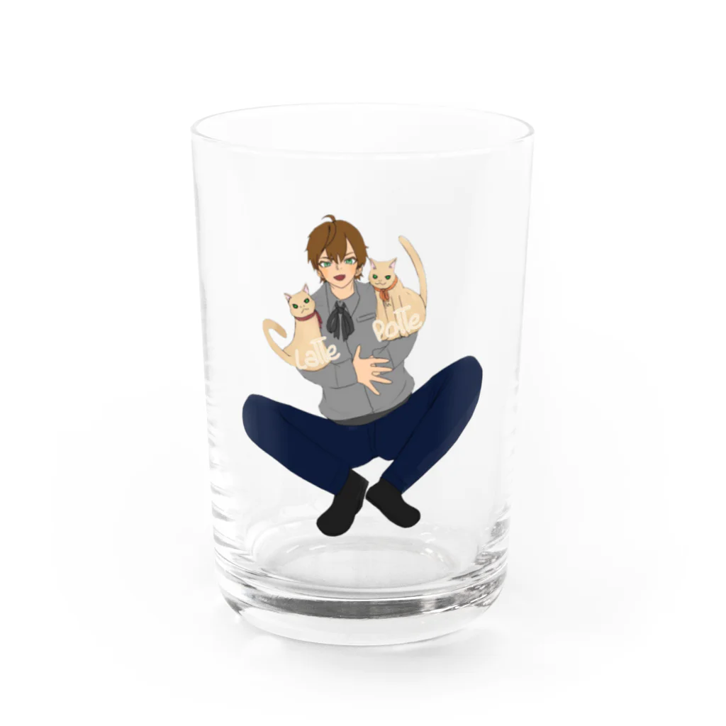 Le Chat Mignonne ル・シャ・ミニョンヌのラテとポテの可愛いイラストがTシャツや小物になりました！ Water Glass :front