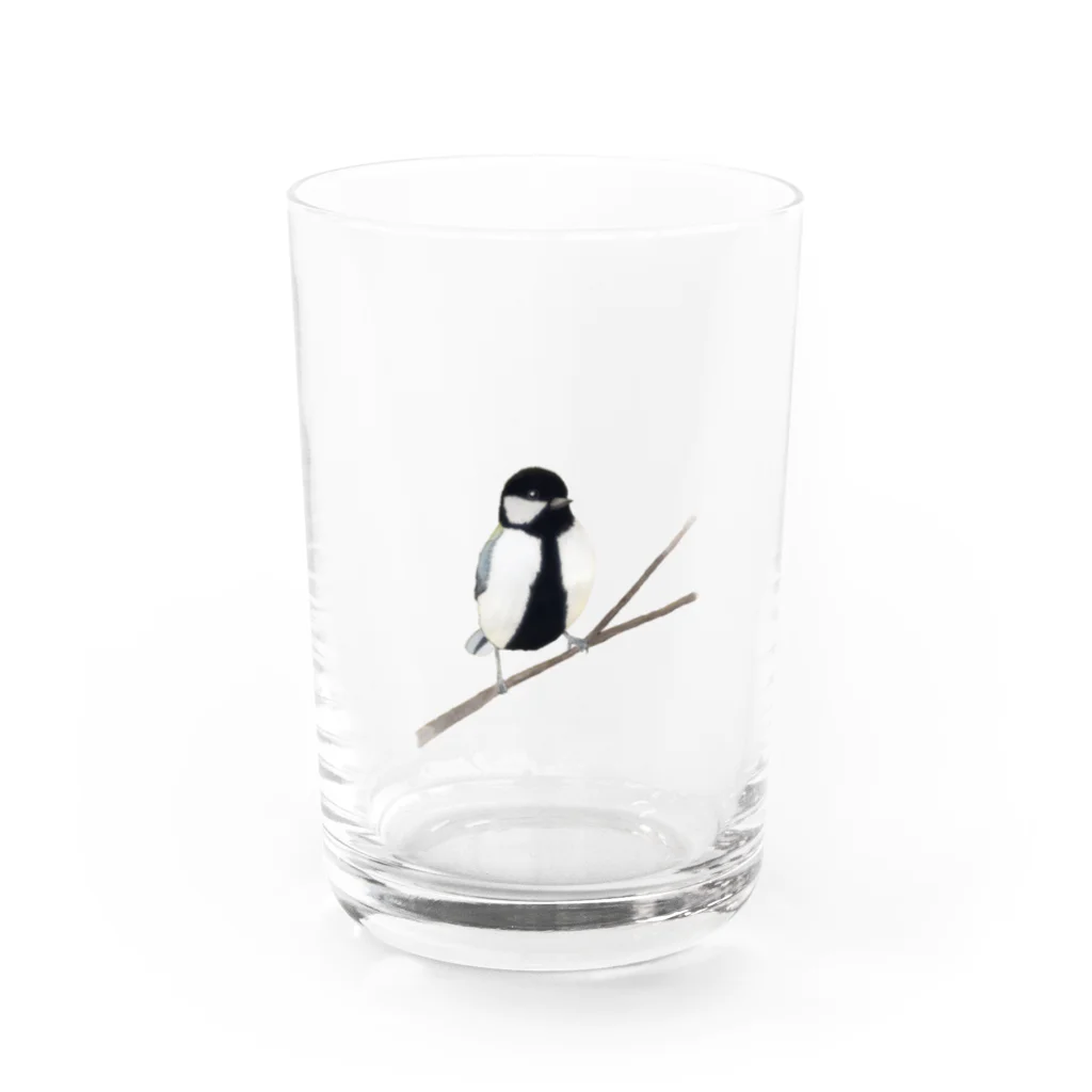 下田村の鳥の絵・バードウォッチング・シジュウカラ Water Glass :front