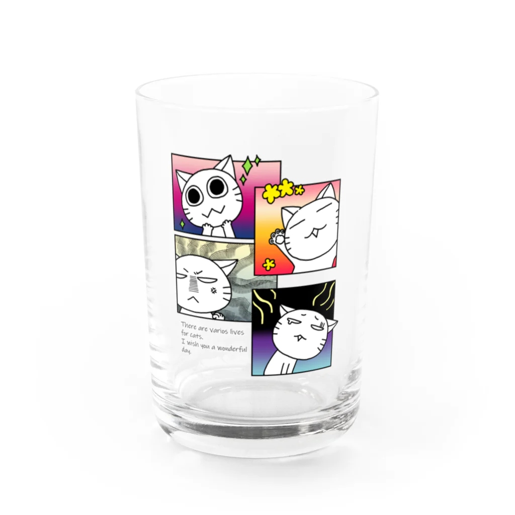 ばんちゃ🐱にゃんこ恩返しショップの喜怒哀楽のにゃんこ Water Glass :front