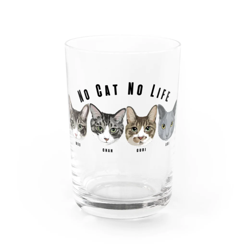 みきぞーん｜保護猫 ミッキー画伯と肉球とおともだちのmoo& chah & guri & ari  Water Glass :front