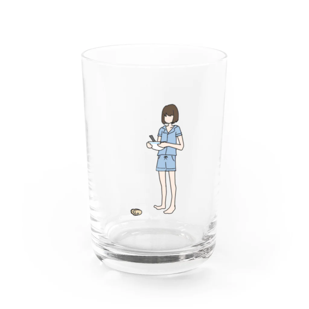 みやたの落ちたカキ食べられないの -blue- Water Glass :front