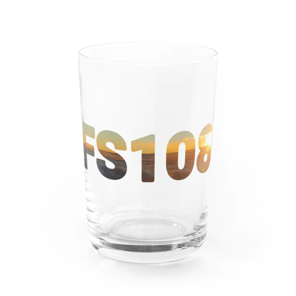 FS108(ファンタジスタ入れ歯)イラスト　絵描きのFS108 夕焼けロゴ Water Glass :front