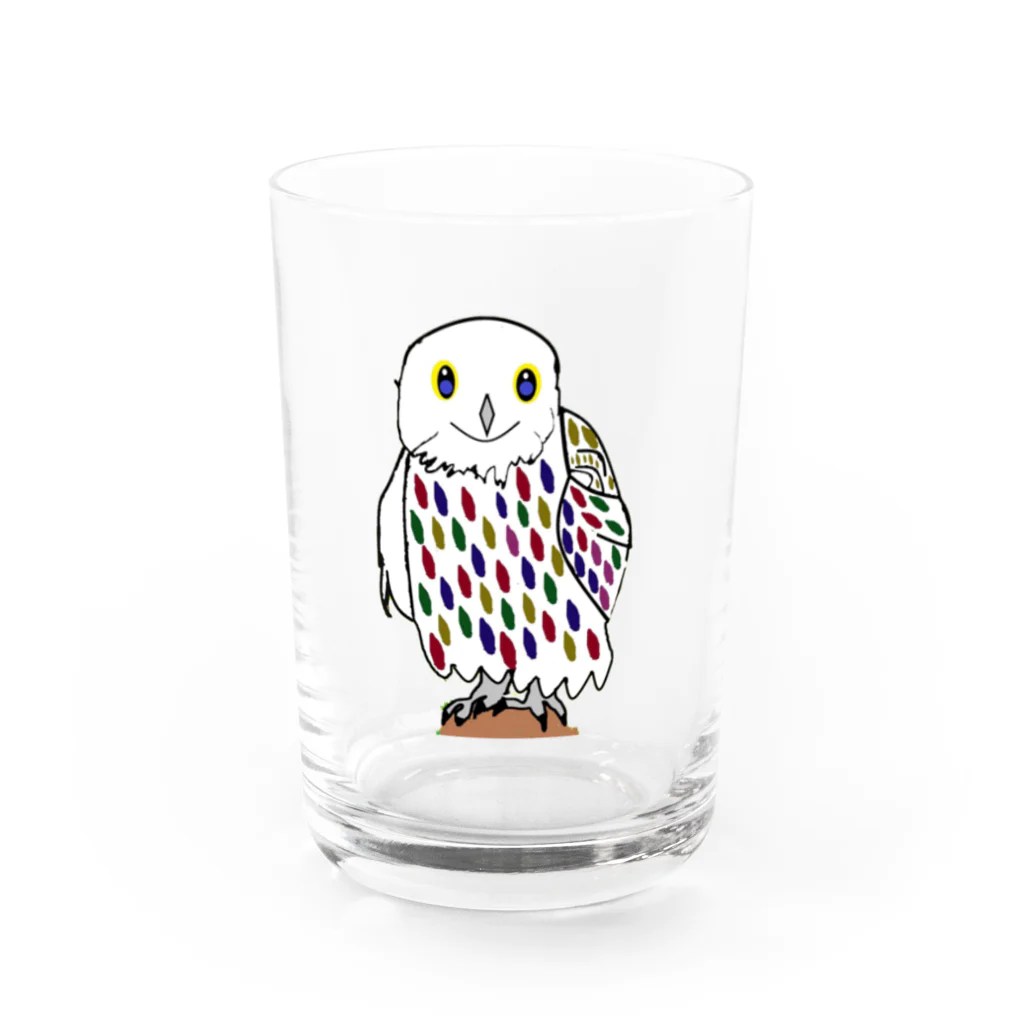 kagayakenaoki shop のシロフクロウのウィオルくんグッツです Water Glass :front