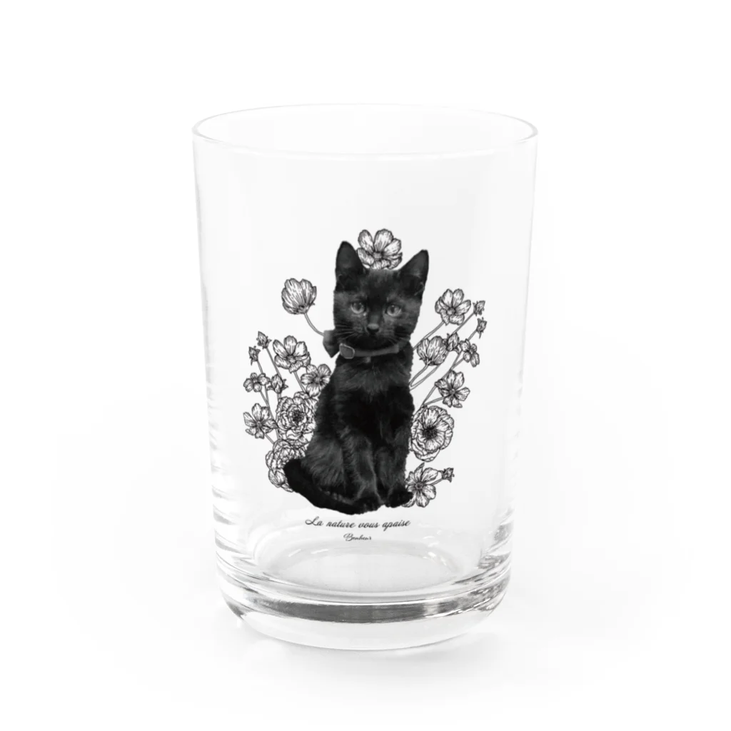 COCOMEMORIALの花咲き黒猫 グラス前面
