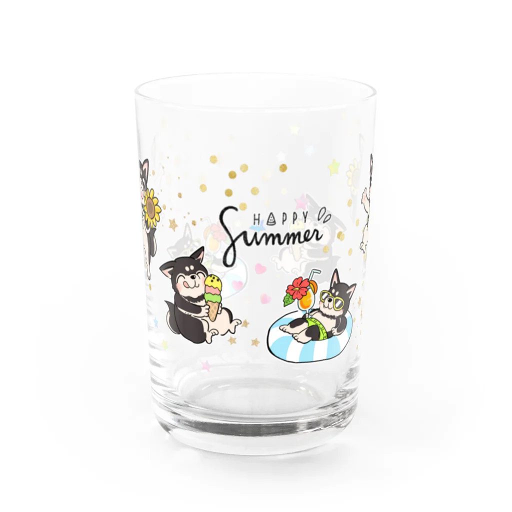 ふんわり本舗のハッピーサマー黒柴（グラス）  Water Glass :front