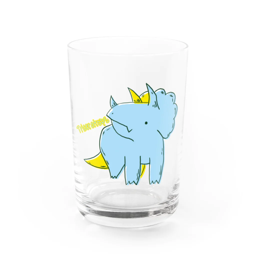 黒猫とカンパニュラのトリケラトプス好きのトリケラちゃんpopカラー Water Glass :front