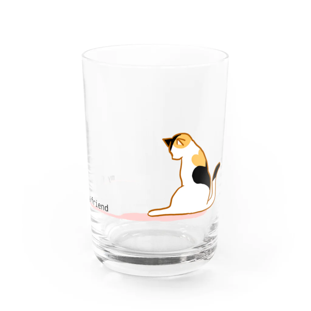 107のハート模様の三毛猫ちゃん Water Glass :front