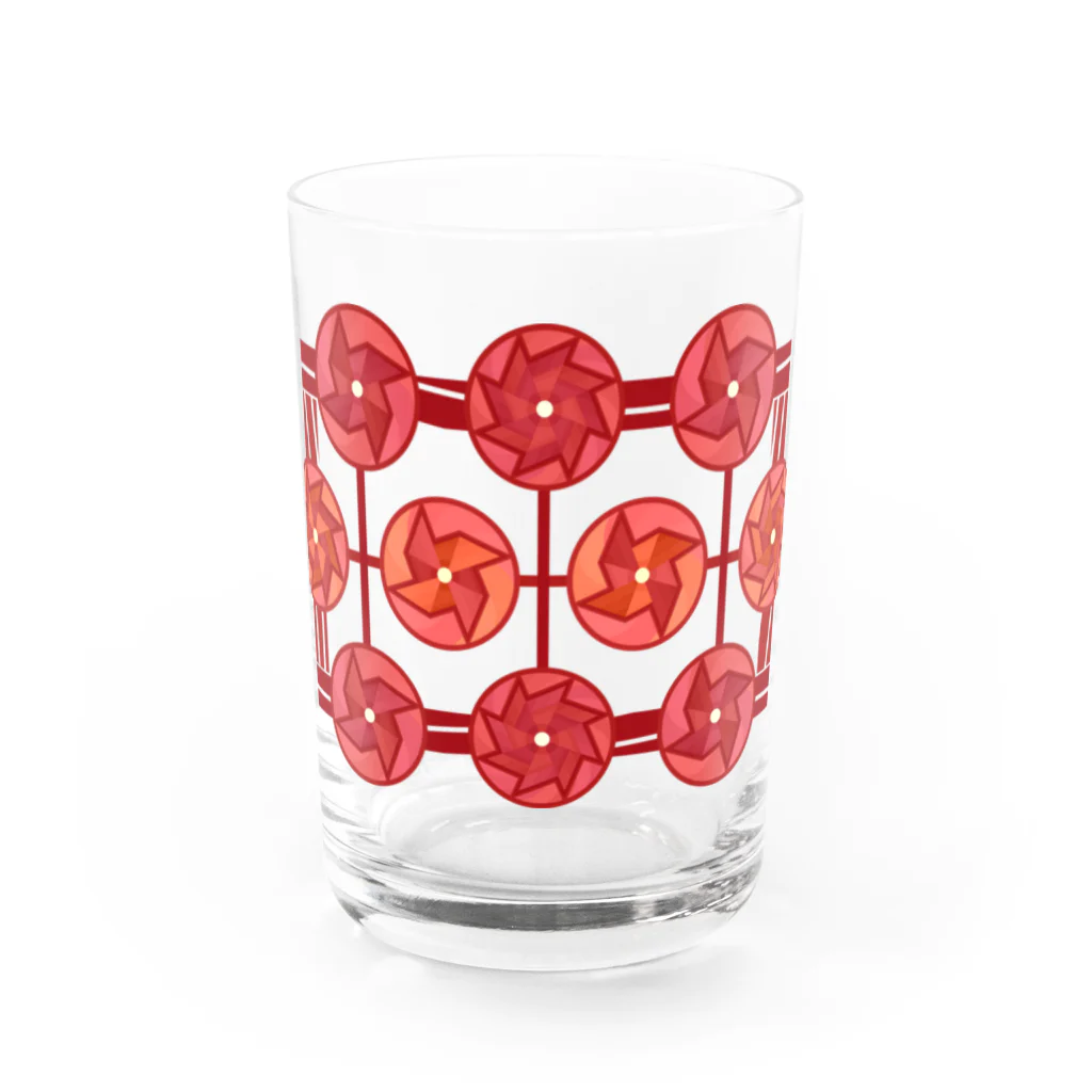 ハナドリカ SUZURI店の赤いかざぐるま（透） Water Glass :front