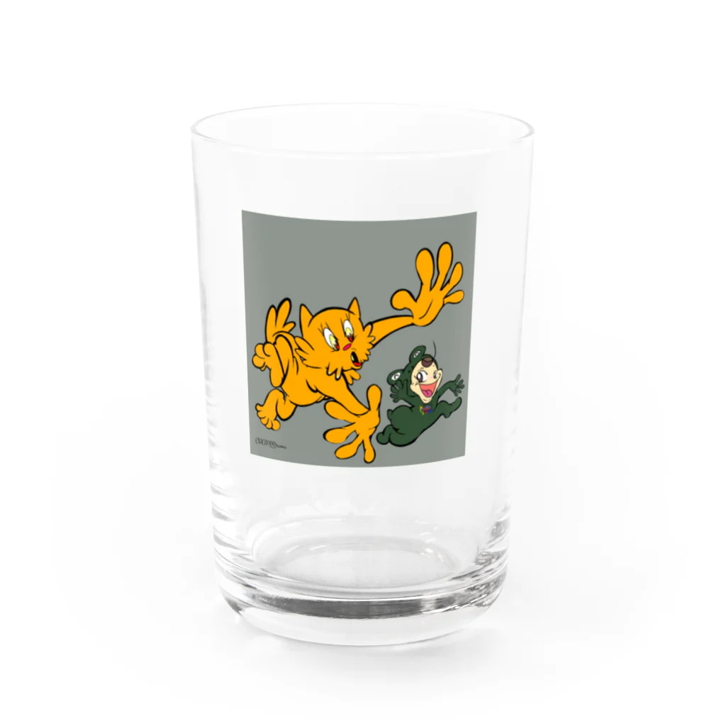 ちゃとらま　CHA10ramaのチャトラマとカエル女　　CHA1000rama Water Glass :front