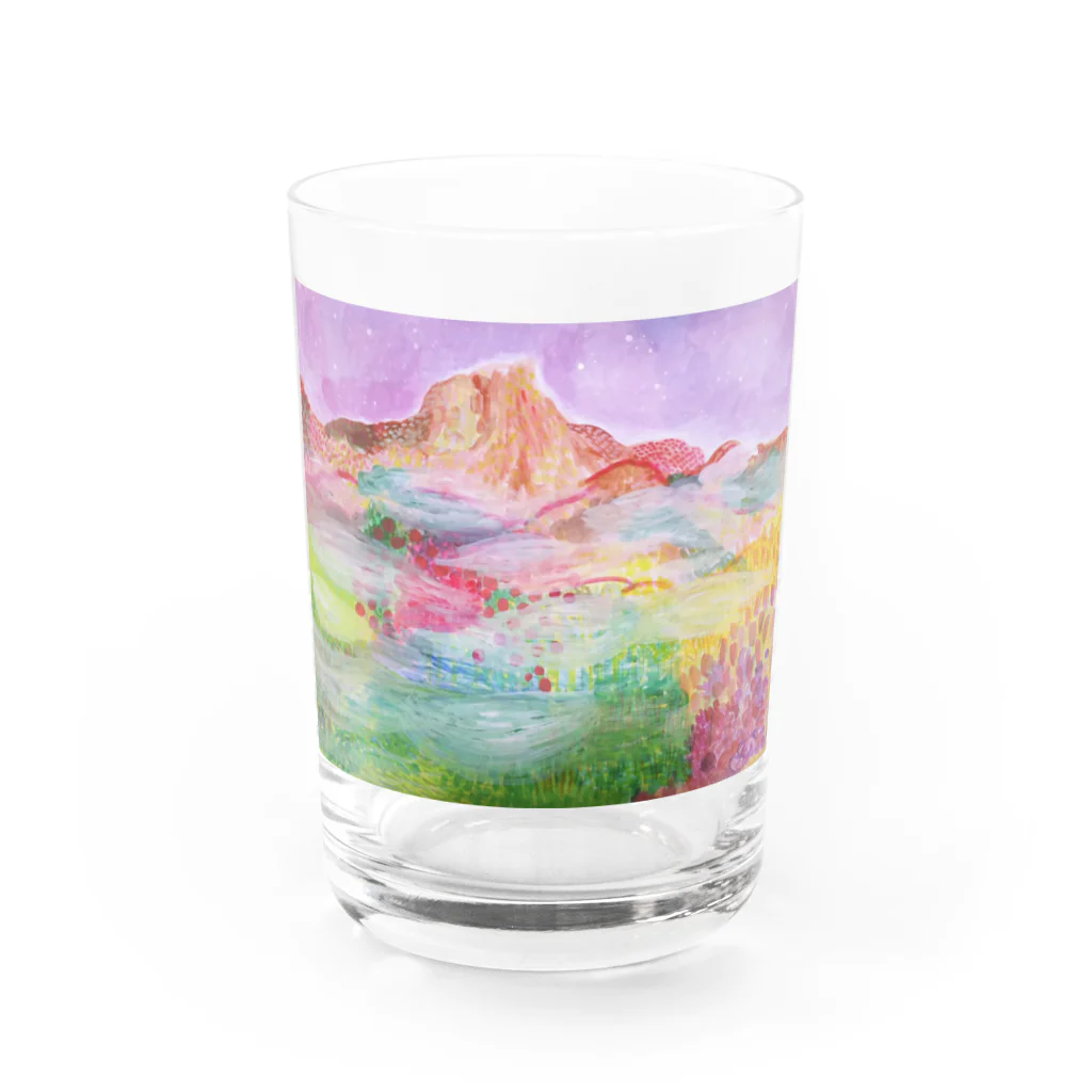 夏休みの山の絵 Water Glass :front