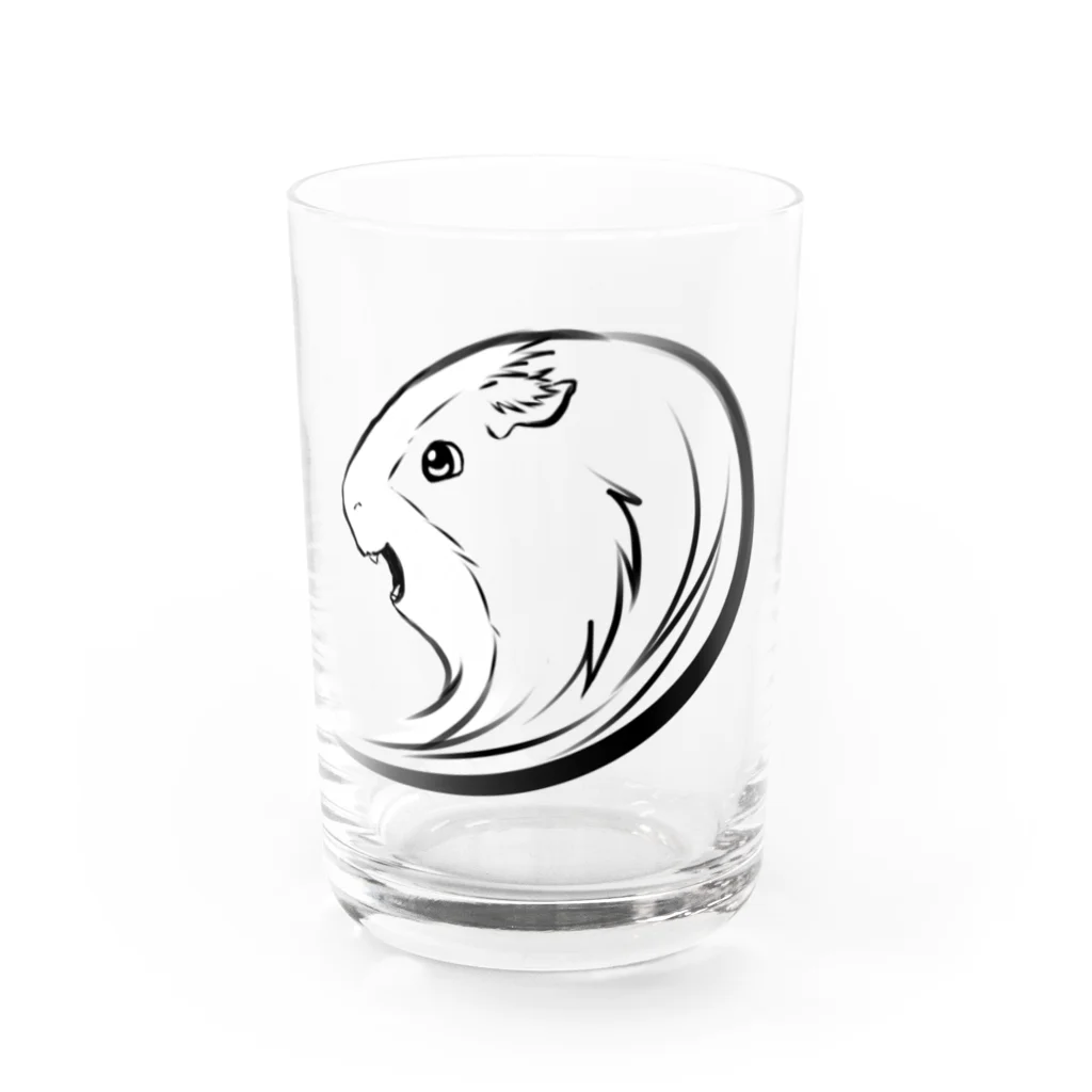 【モルモット】Mugi & Ruki【四国犬】のモルモットのムギちゃん(黒線ver) Water Glass :front