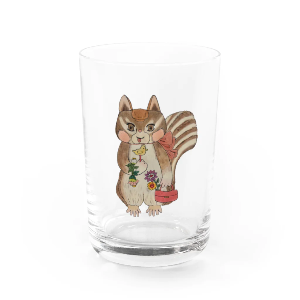 河内葉子の動物アートのグッズのわんぱくリスさん Water Glass :front