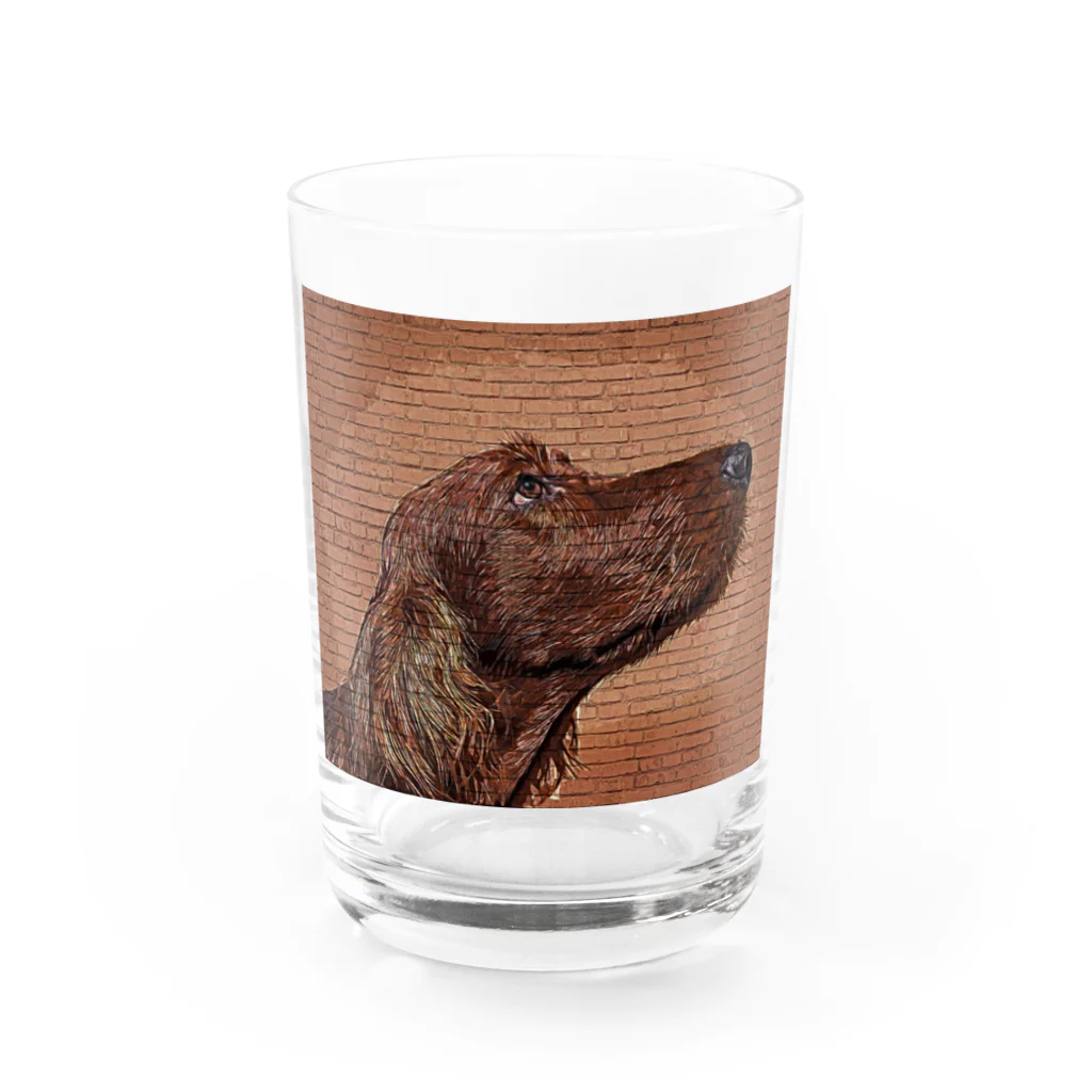 【CPPAS】Custom Pet Portrait Art Studioのアイリッシュセッタードッグ - レンガブロック背景 Water Glass :front