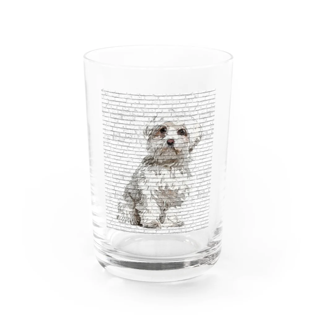 【CPPAS】Custom Pet Portrait Art Studioの マルチーズドッグ - レンガブロック背景 Water Glass :front