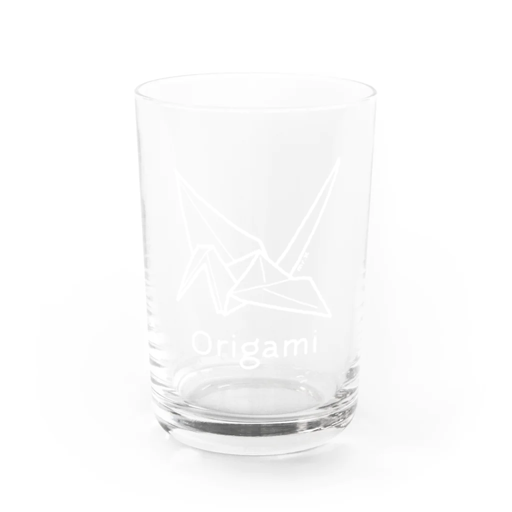 MrKShirtsのOrigami (折り紙鶴) 白デザイン Water Glass :front