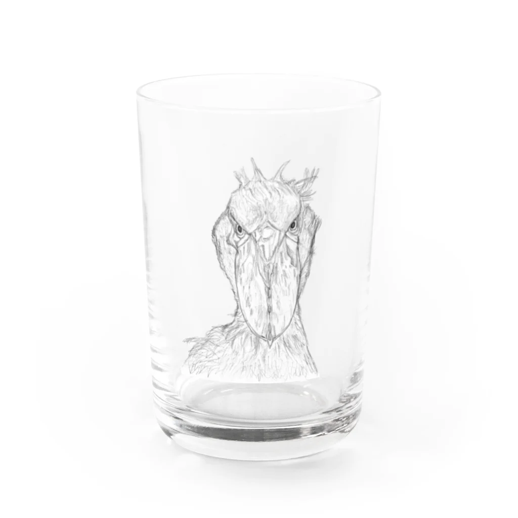 森図鑑の[森図鑑] ハシビロコウの顔 鉛筆画 Water Glass :front