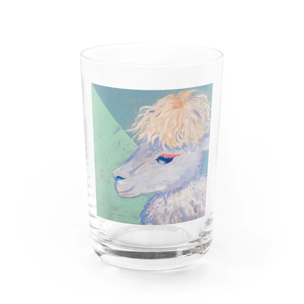 ろばぱかアニマルTシャツのイケてるアルパカ Water Glass :front