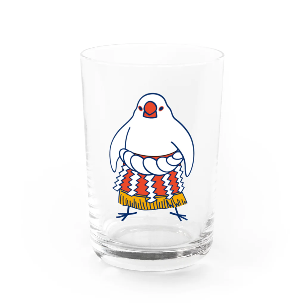 もしもしこちら文鳥のすもう文鳥よこづな　青ライン Water Glass :front