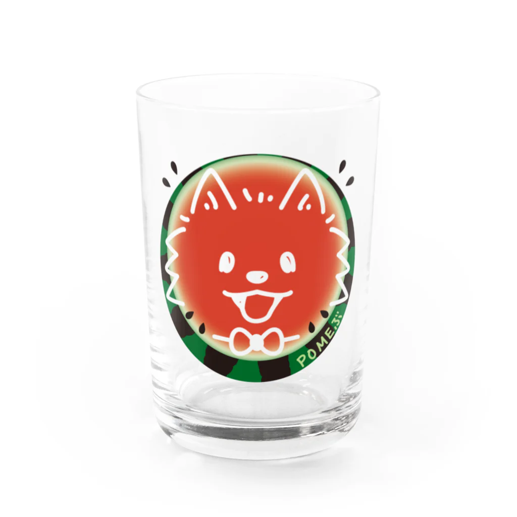 イラスト MONYAAT の POMEぶ Dスイカとポメラニアン Water Glass :front