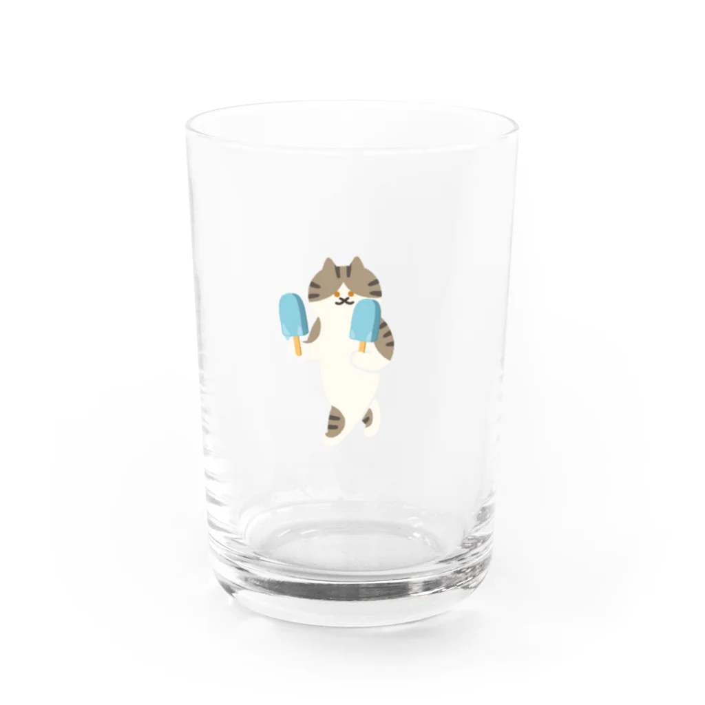 SUIMINグッズのお店のソーダアイスを意気揚々と運ぶねこ Water Glass :front