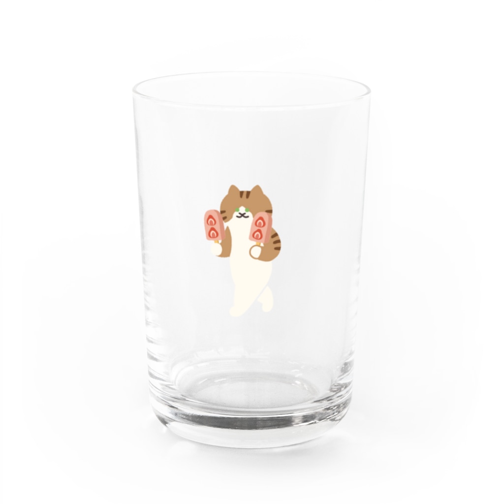 SUIMINグッズのお店のいちごアイスをあざとく運ぶねこ Water Glass :front