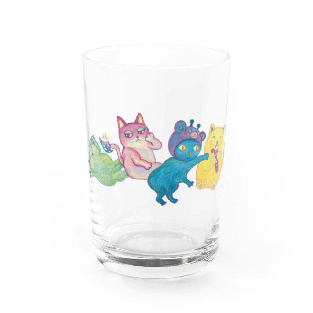 char pottery のカラフルねこと空インコ  Water Glass :front