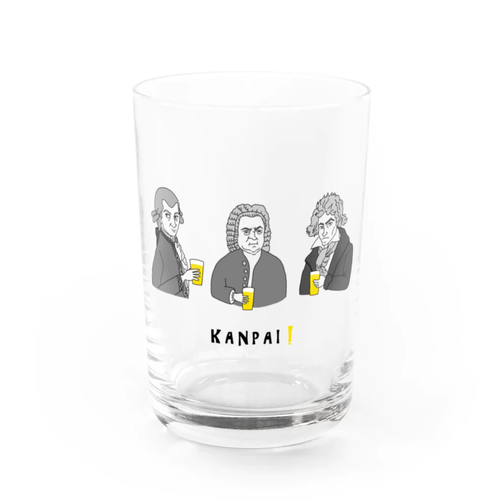 ビールとアート TM-3 Designの偉人 × BEER（三人の音楽家）黒線画 Water Glass :front