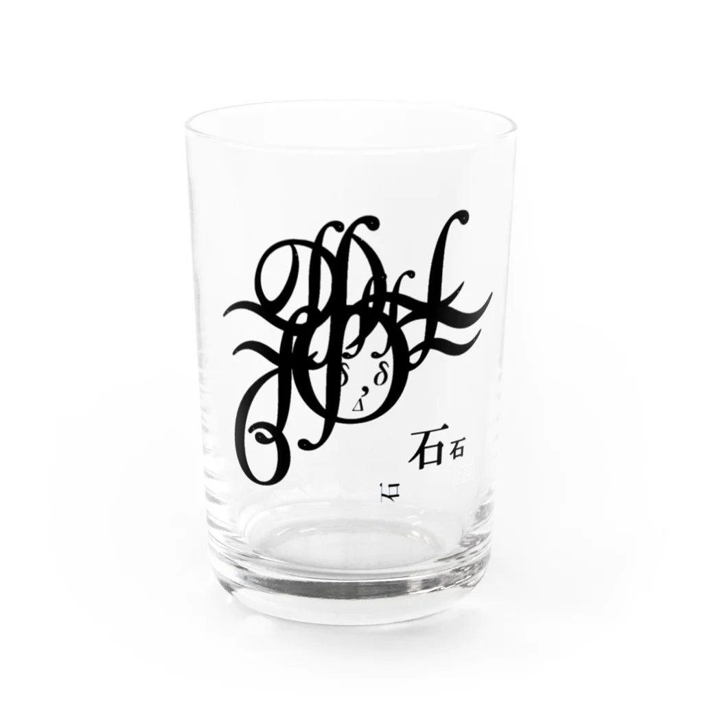 villonの文字メデューサ　モノクロ Water Glass :front