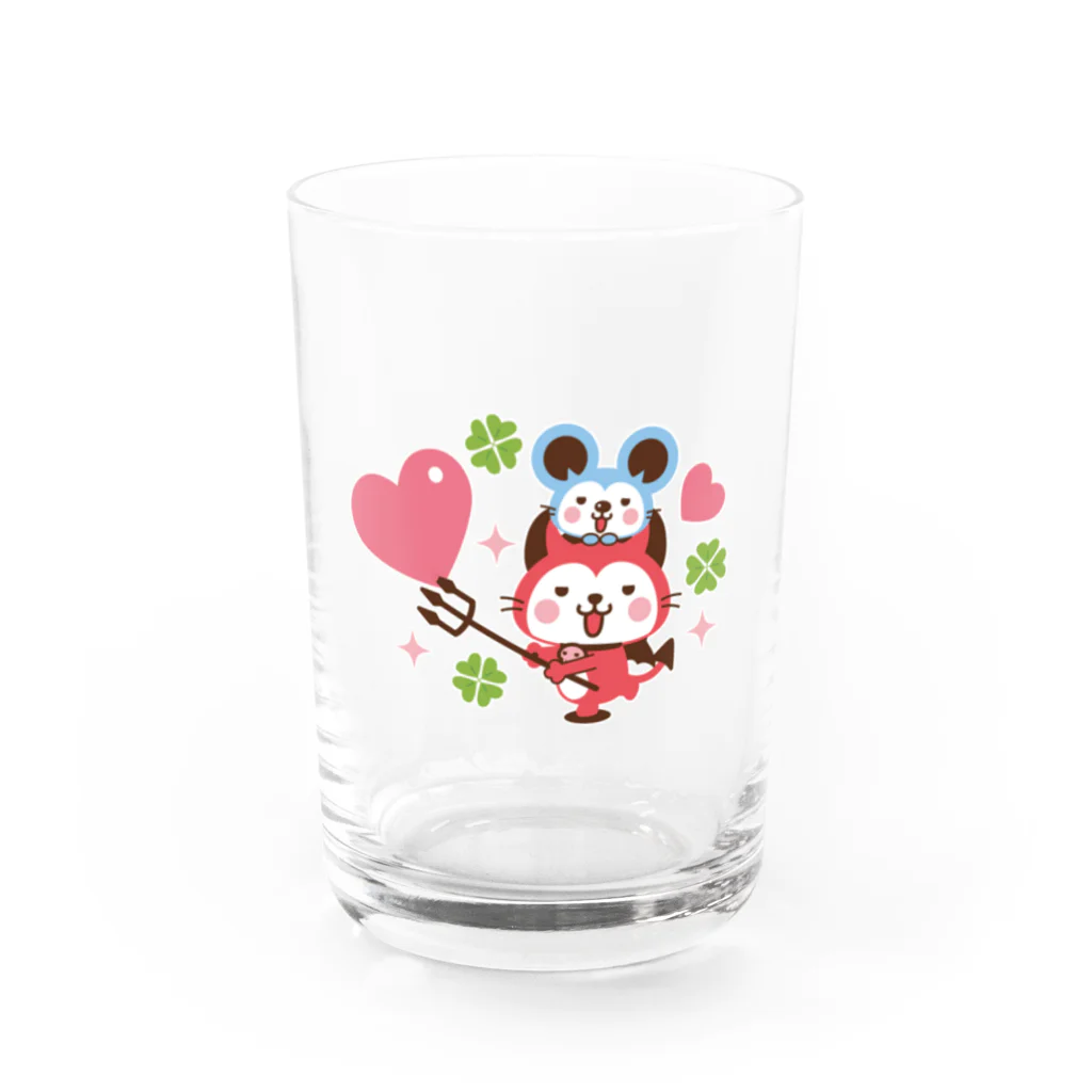 ミニマムユニヴァース@SUZURIのデビねこくんとデビねずちゃん グラス ハート Water Glass :front