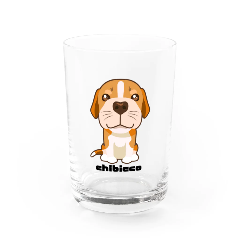 KAORIN’s TV 【ちびっこ】のはにかみビーグル chibicco (黒文字) Water Glass :front