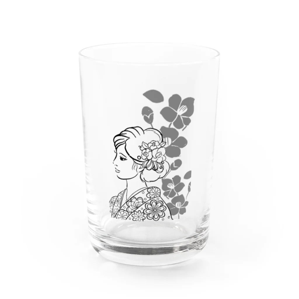 ki’s stampのWabisabiー椿(モノクロ) Water Glass :front