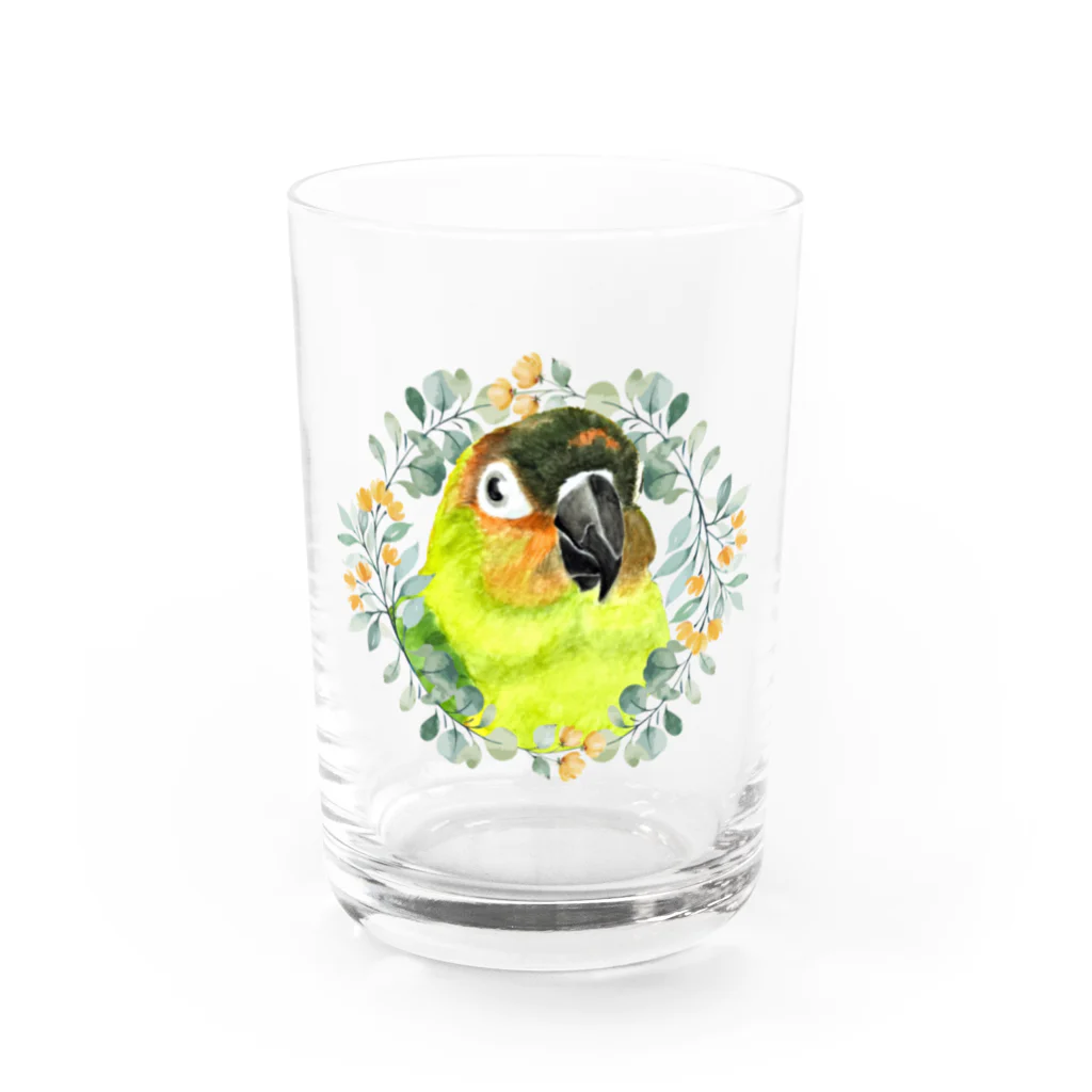 mariechan_koboの020 クロカミインコ(ハイブリッド)　オレンジ小花のリース Water Glass :front