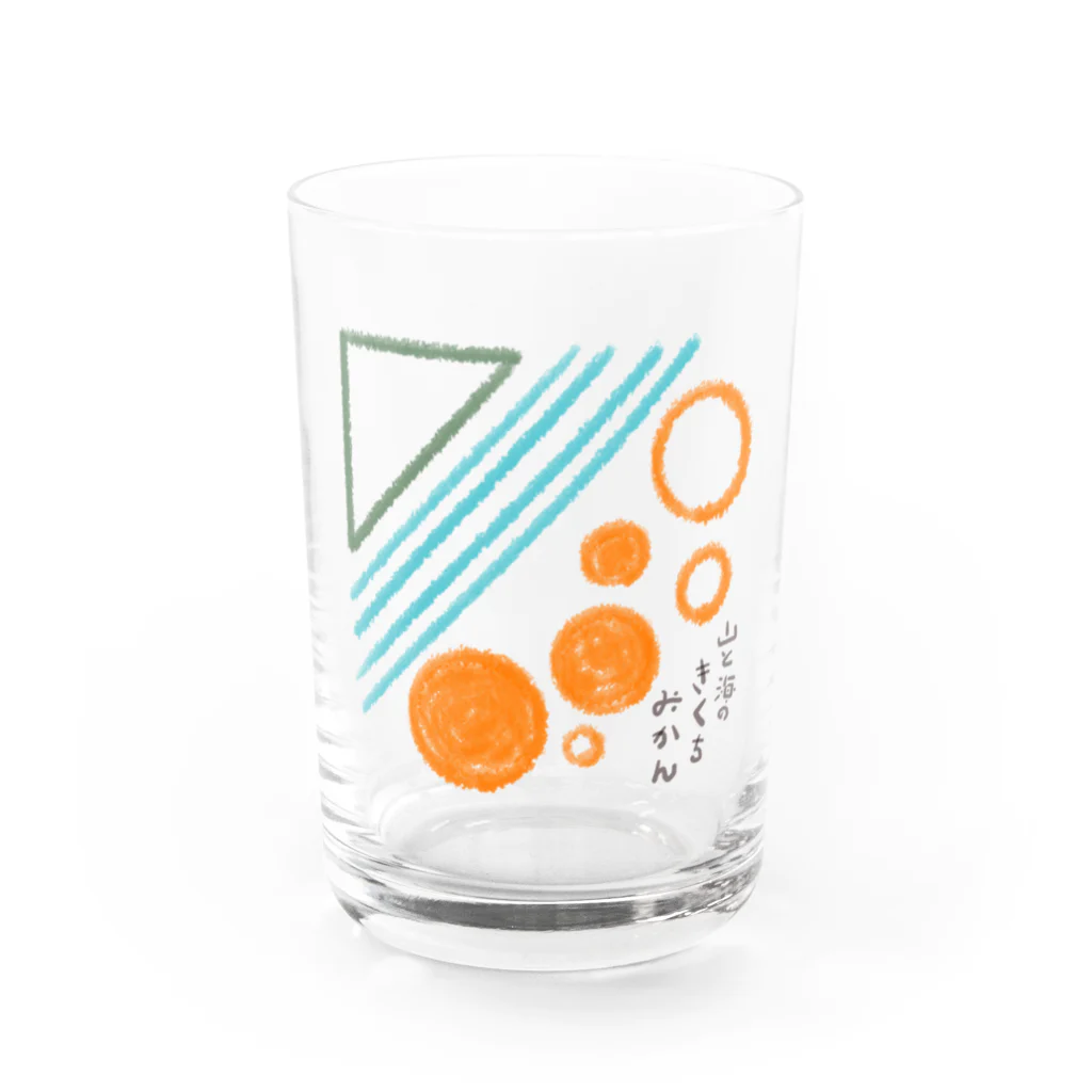 山と海のきくちみかんのしかくいロゴ Water Glass :front