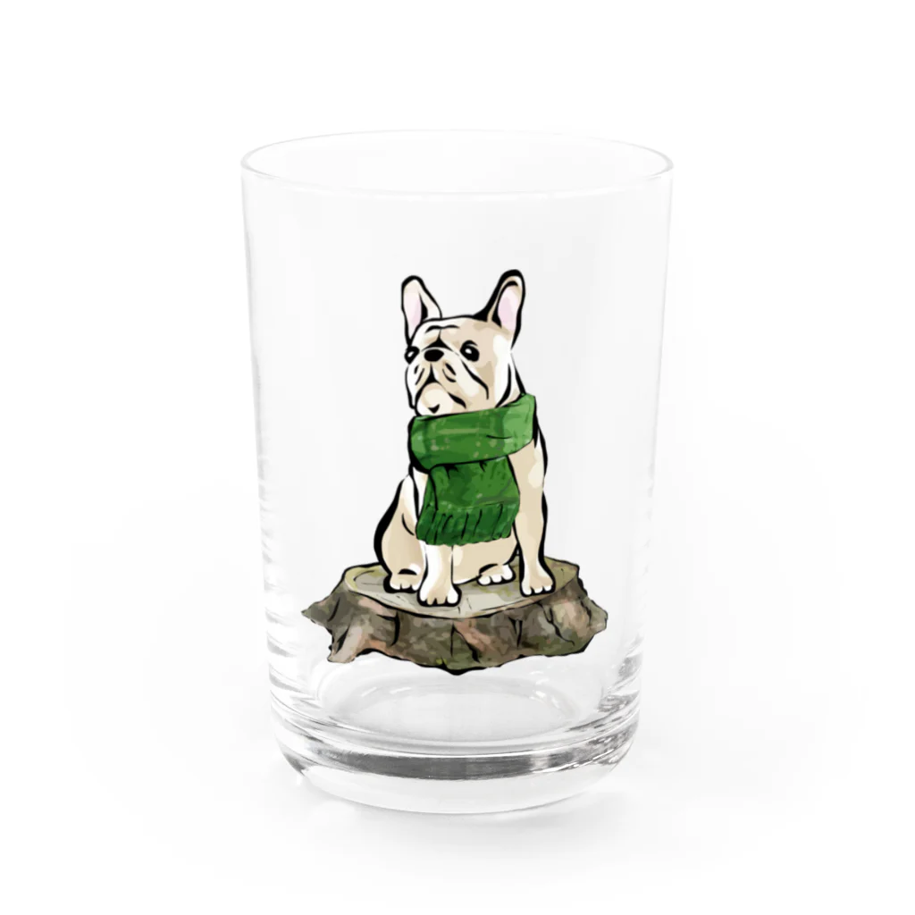 犬グッズの店しえるぶるーのマフラー犬　フレンチブルドッグ　クリーム Water Glass :front